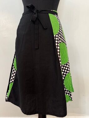 Vintage Mod Black Wrap Skirt with Green Polka Dot MCM